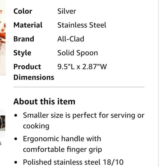 All Clad Cook & Serve Stainless Steel Solid Spoon - Picture 6 of 8